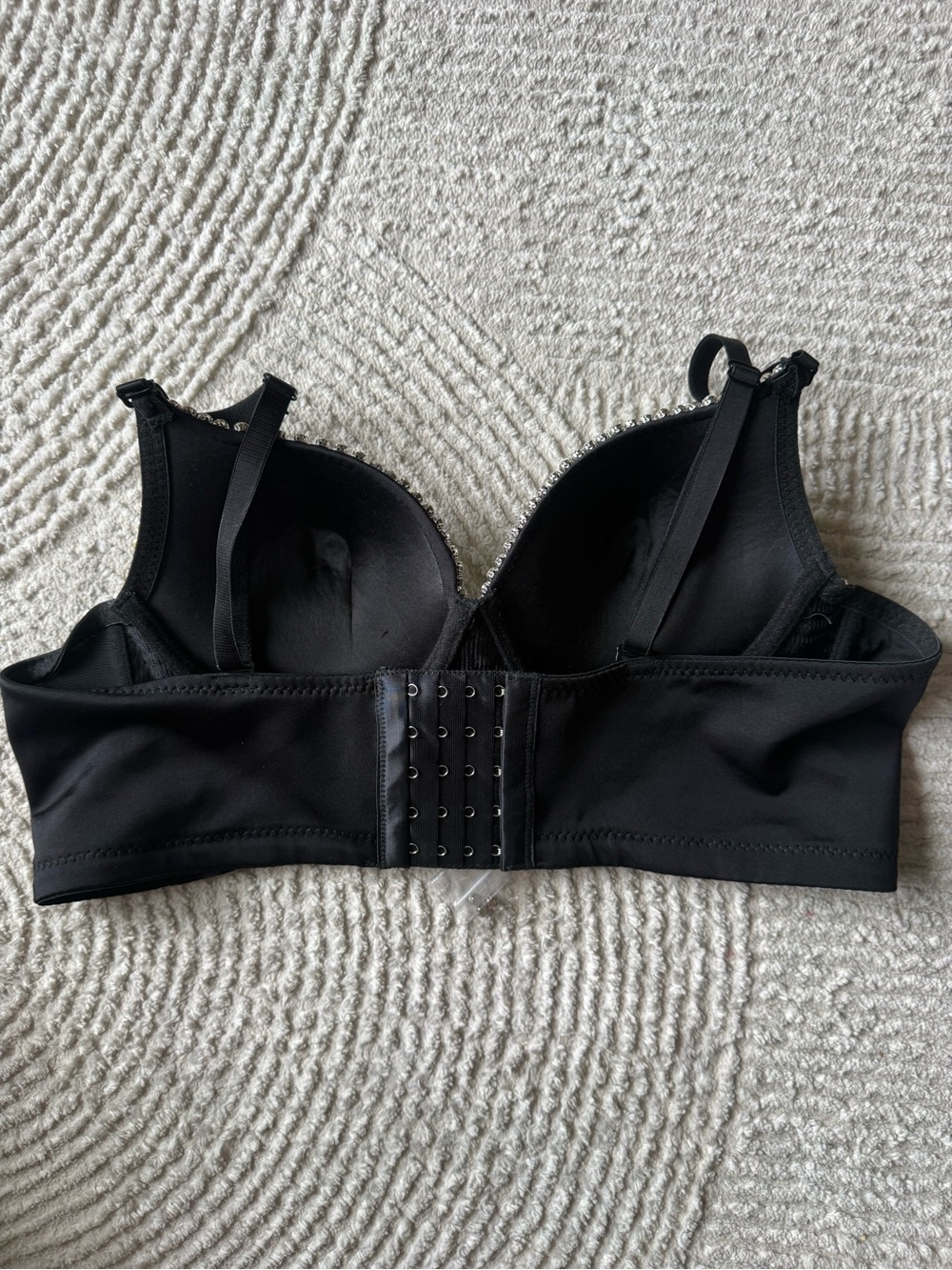 Embellished Black Diamond Rhinestone Bustier Crop Top Push Up Bra Size Large - Picture 4 of 16